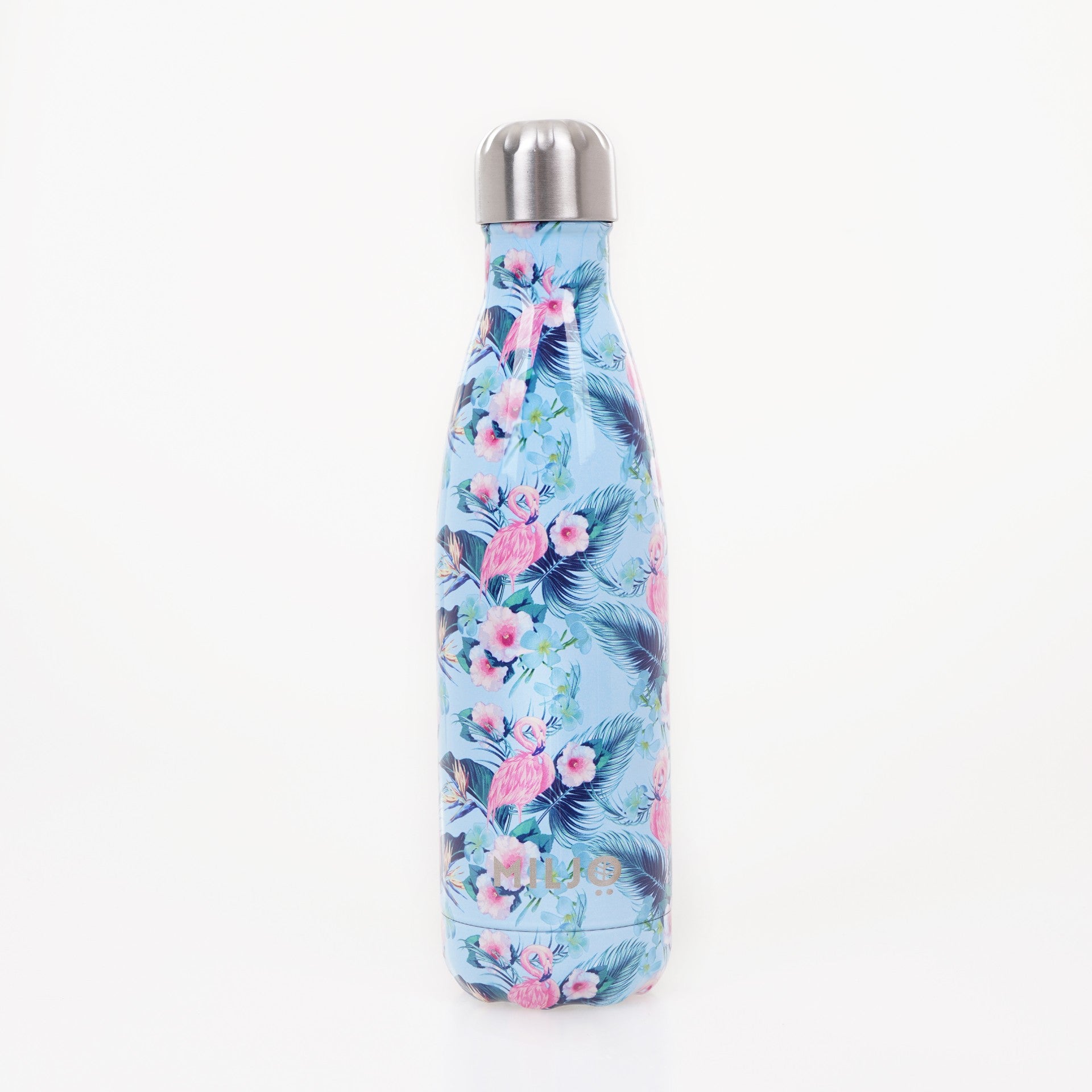 flamingo water bottle on white background