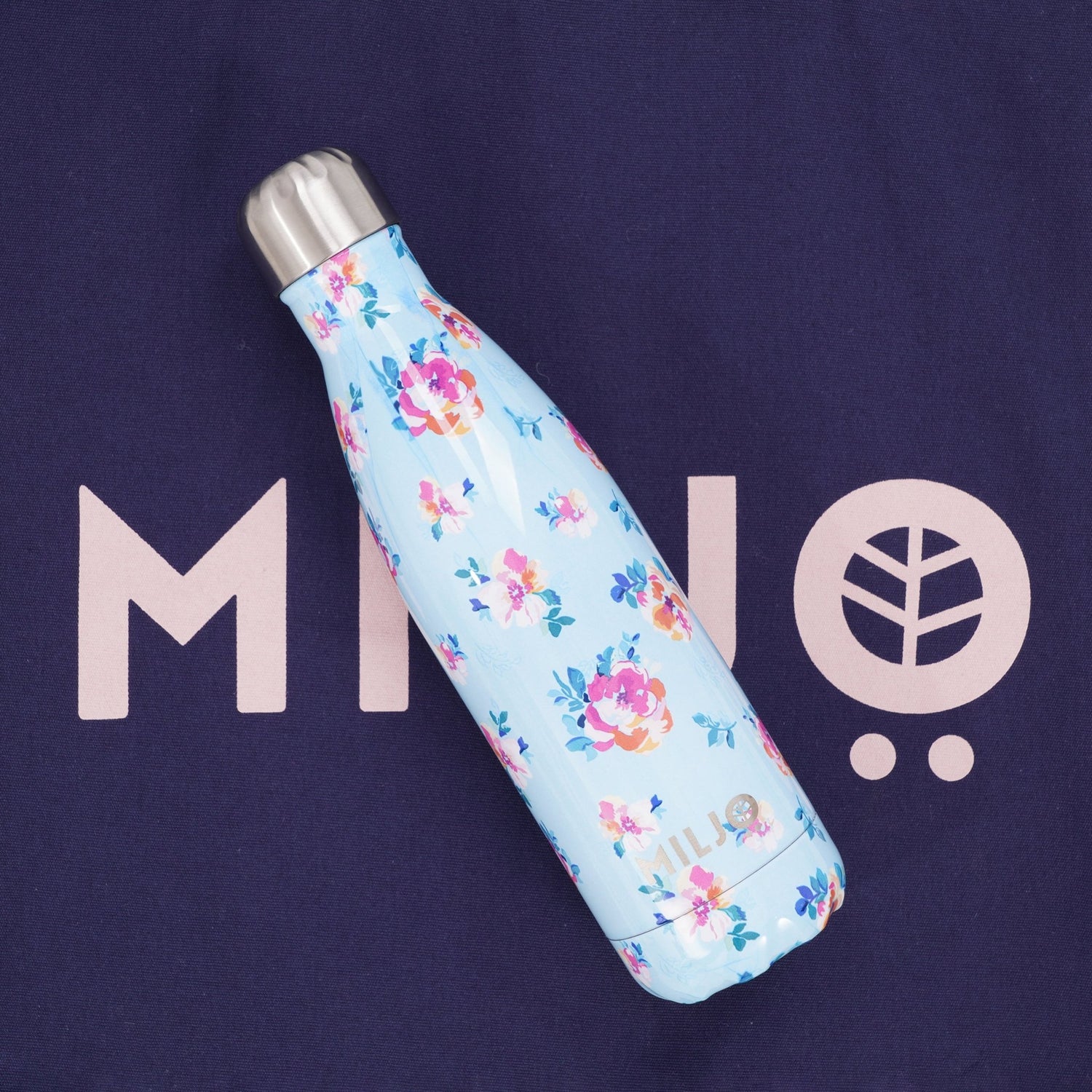 Floral Metal Bottle 500ml Sky Blue