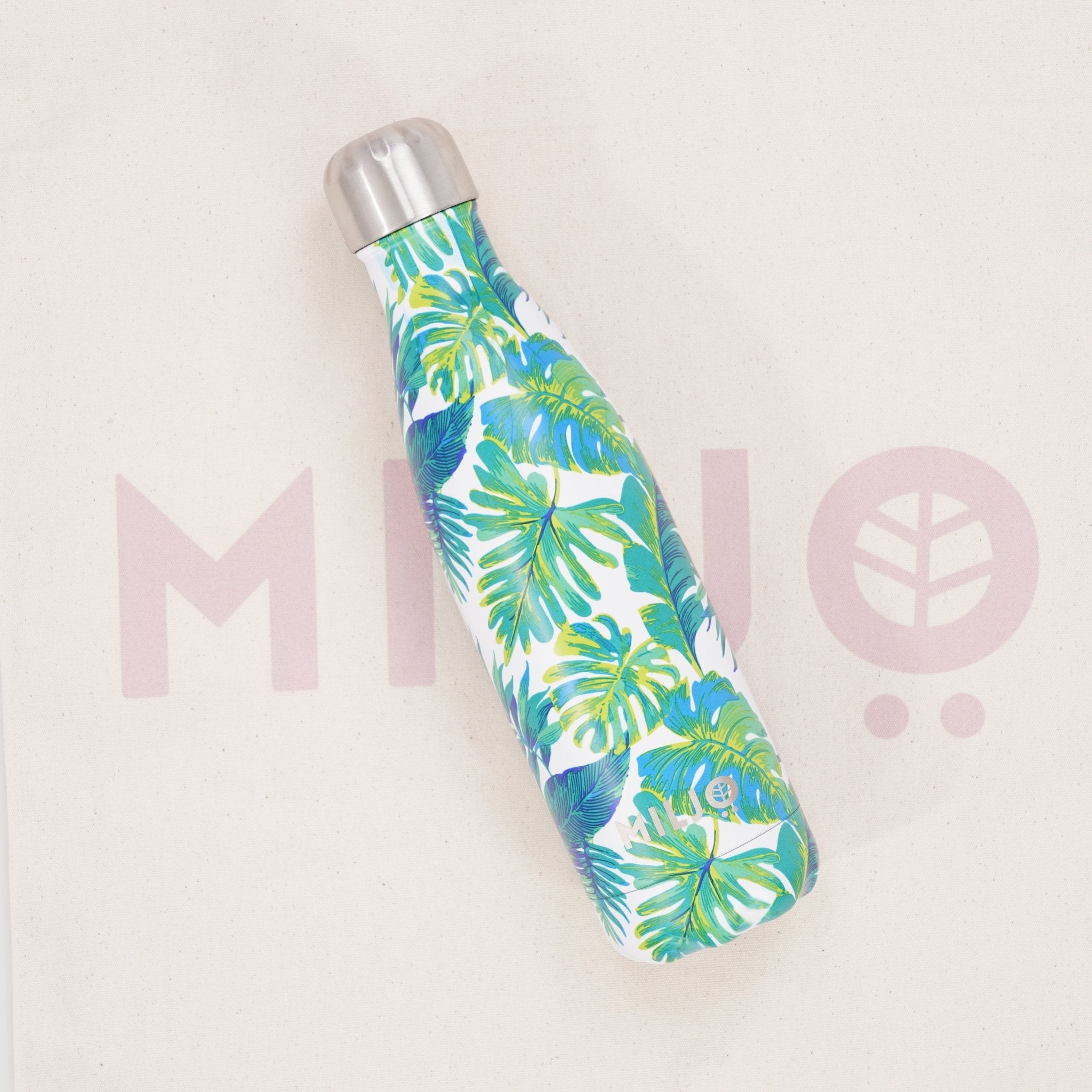 Floral Metal Water Bottle 500ml Green Leaves