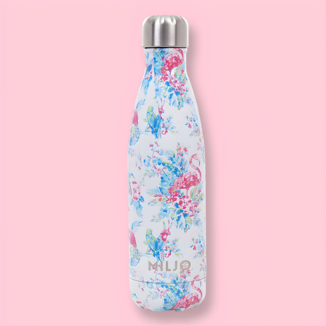 Floral Metal Bottle 500ml Flamingos & Parrots