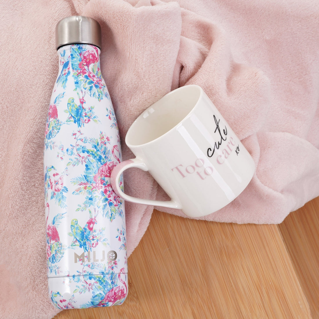 Floral Metal Bottle 500ml Flamingos & Parrots