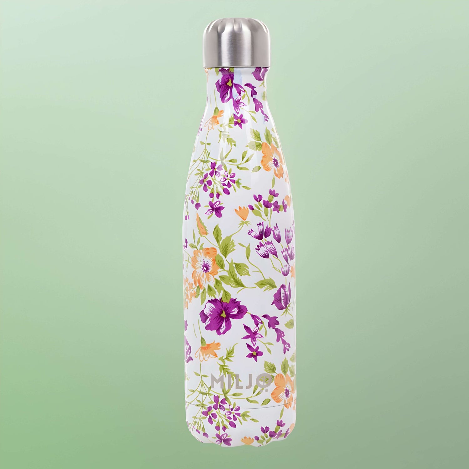 Floral Metal Water Bottle 500ml Purple Flowers